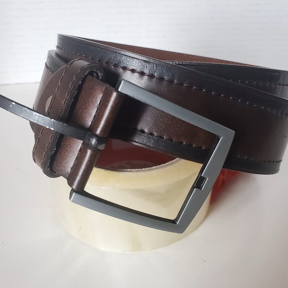 Mens Brown Leather Belt With Black Edging Size 32